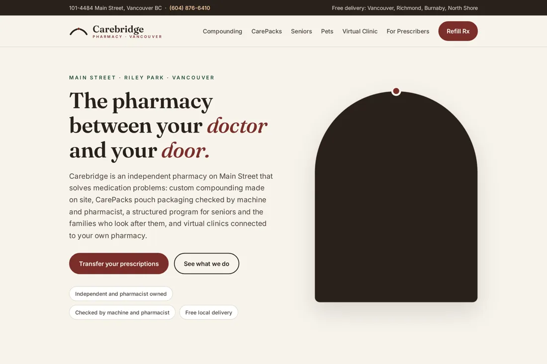 Screenshot of the Carebridge Pharmacy website