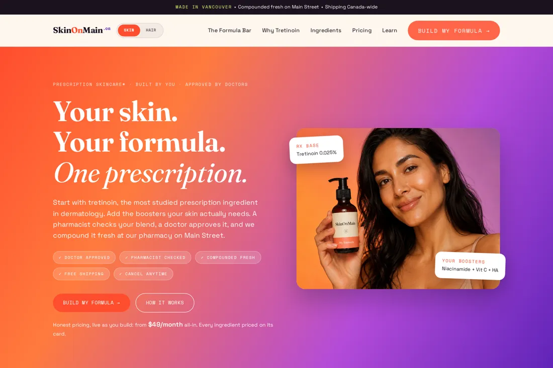 Screenshot of the SkinOnMain website