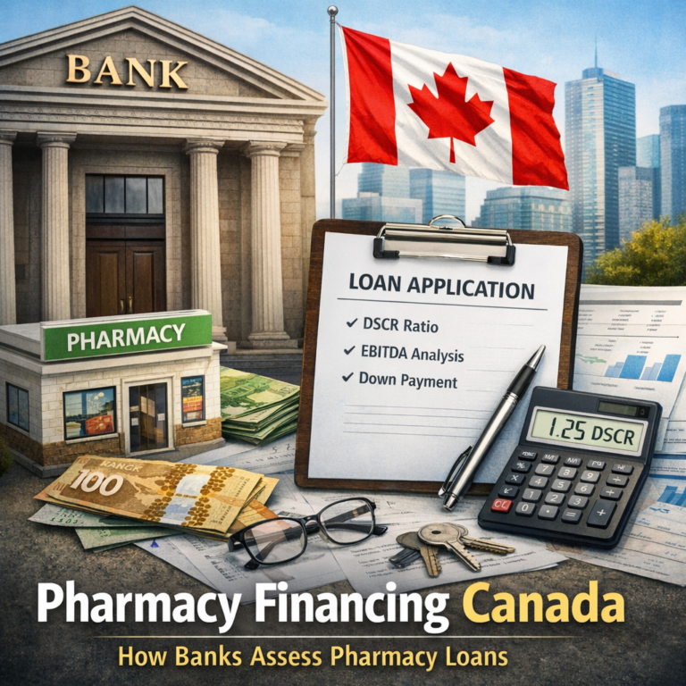 Pharmacy financing Canada - How Canadian banks evaluate pharmacy loan applications with DSCR ratio and EBITDA analysis
