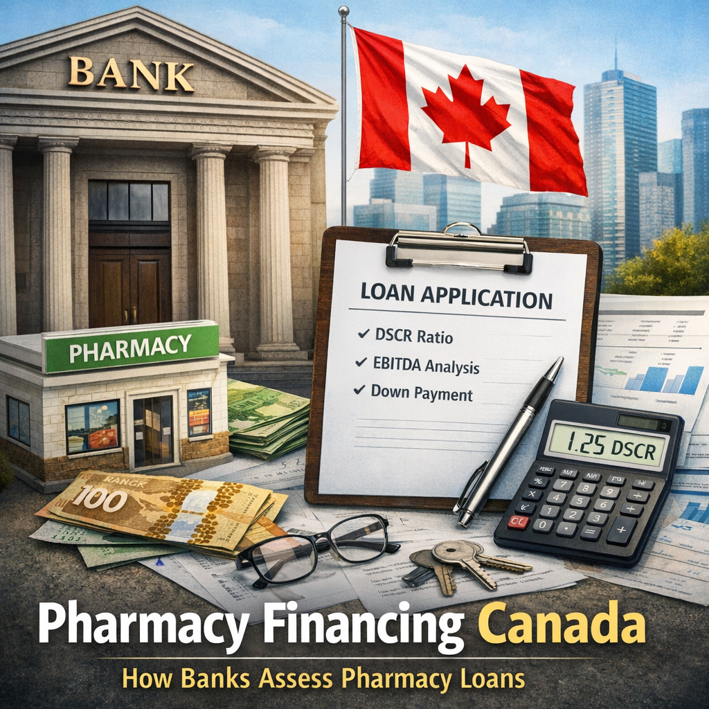 Pharmacy financing Canada - How Canadian banks evaluate pharmacy loan applications with DSCR ratio and EBITDA analysis